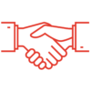 Committment_Red Red doodle of two hands in a handshake