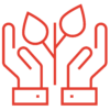 Red doodle of two hands holding leaves