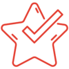 Service_Red Red doodle of a star with a check mark in the middle