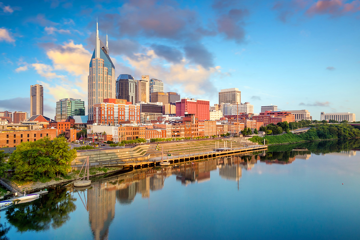 Nashville, Tennessee downtown skyline at Cumberland River.